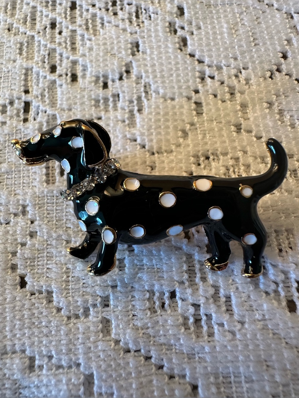 Black and White Polka Dot Dachshund Dog Brooch - Fashion Pet Accessory